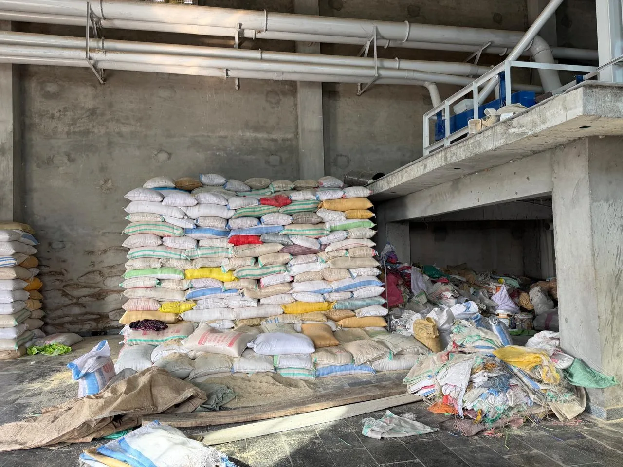 Bagged rice stored at the mill